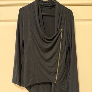 Market & Spruce black asymmetrical cowl neck zip top